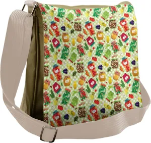 Lunarable Vintage Messenger Bag, Foods Glass Jars on Table, Unisex Cross-body