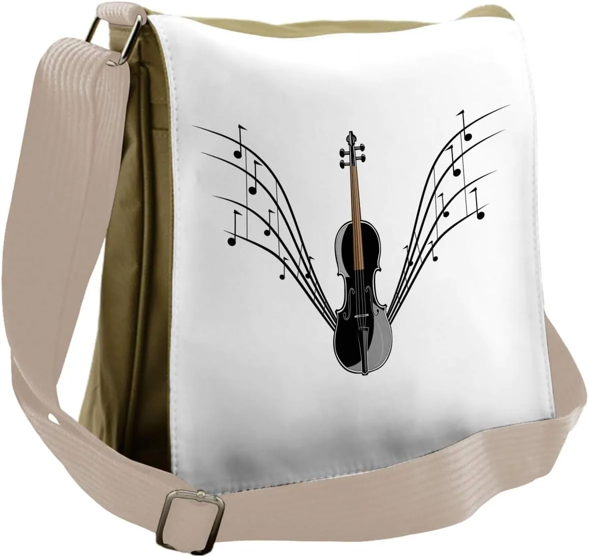 Lunarable Violin Messenger Bag, Wooden String Musical Notes, Unisex Cross-body