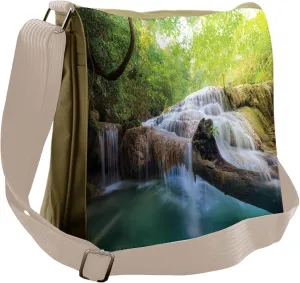 Lunarable Waterfall Messenger Bag, Erawan Cascade Landscape, Unisex Cross-body