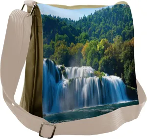 Lunarable Waterfall Messenger Bag, Scenic Nature Composition, Unisex Cross-body