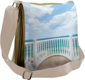 Lunarable White Messenger Bag, Ocean Sea Shoreline Design, Unisex Cross-body