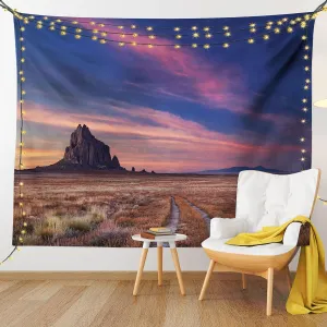 Lunarable Wilderness Tapestry King Size, Shiprock Volcanic Mountain in Desert Plane of New Mexico USA Travel Destination, Wall Hanging Bedspread Bed Cover Wall Decor, King Size, Purple Night Blue