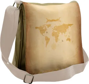 Lunarable World Map Messenger Bag, Rustic Explorer Routes, Unisex Cross-body