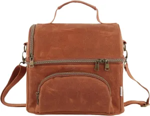 Lunch Box for men with 2 XL icepacks,Sturdy Waxed Canvas Insulated Lunch Bag for Adult, Dual Compartment Soft Cooler Bag For Work, Picnic, Travel, Outdoors (10.5L) 10"x7"x9.5" (Rustic brown)
