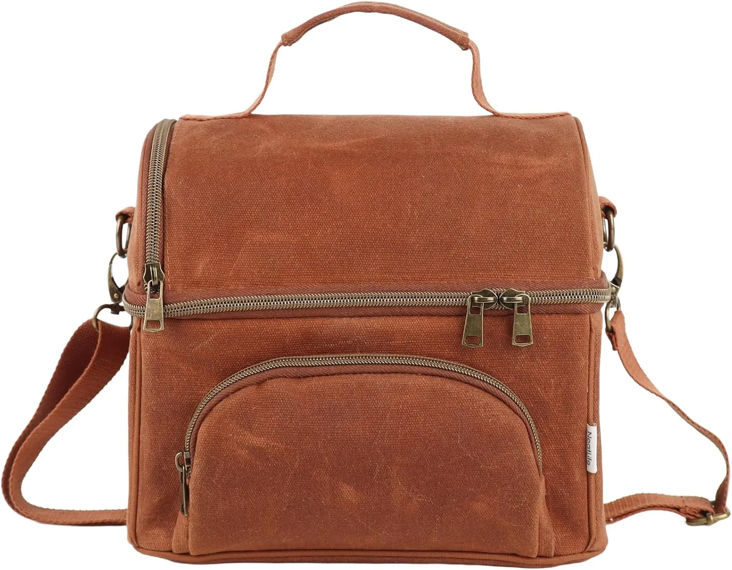 Lunch Box for men with 2 XL icepacks,Sturdy Waxed Canvas Insulated Lunch Bag for Adult, Dual Compartment Soft Cooler Bag For Work, Picnic, Travel, Outdoors (10.5L) 10"x7"x9.5" (Rustic brown)