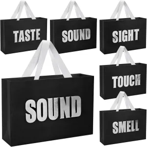 LUOKER 5 Senses Gift Bags for Him,12.6" Black Gift Bag with Silvery Word on Two-Sided,Five Senses Bags with Ribbon Handles,for Wedding Anniversary,Party,Birthday,Mother's Day