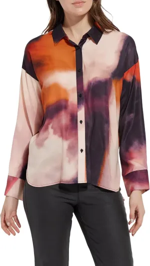 Lysse Printed Stitched Satin Shirt Experimantal Paint XS