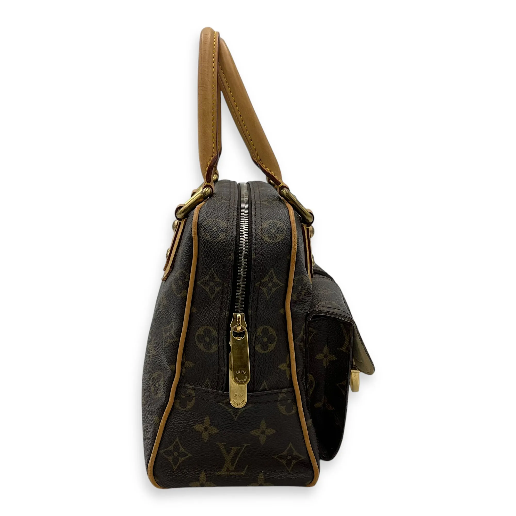 Manhattan PM Top handle bag in Monogram coated canvas, Gold Hardware