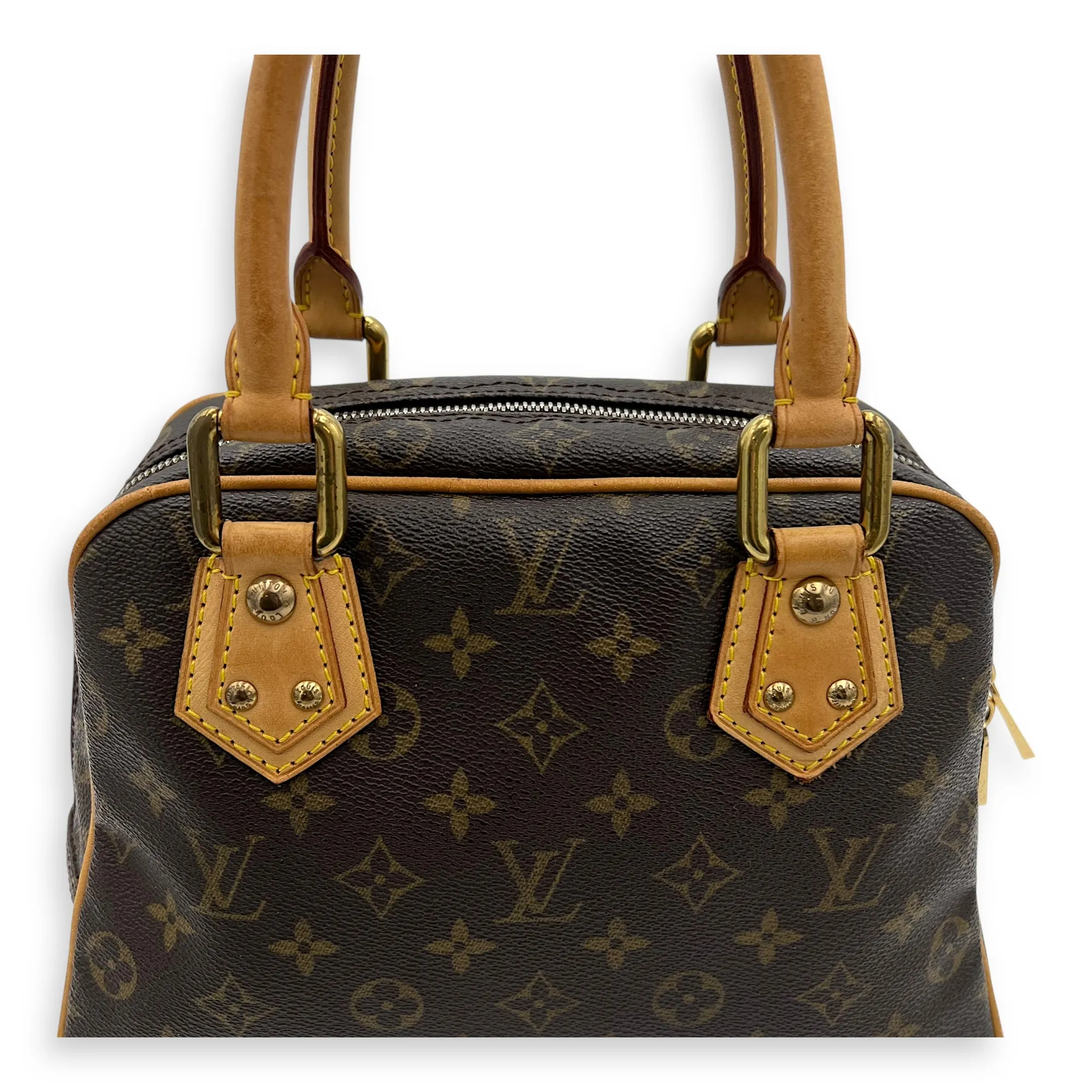 Manhattan PM Top handle bag in Monogram coated canvas, Gold Hardware