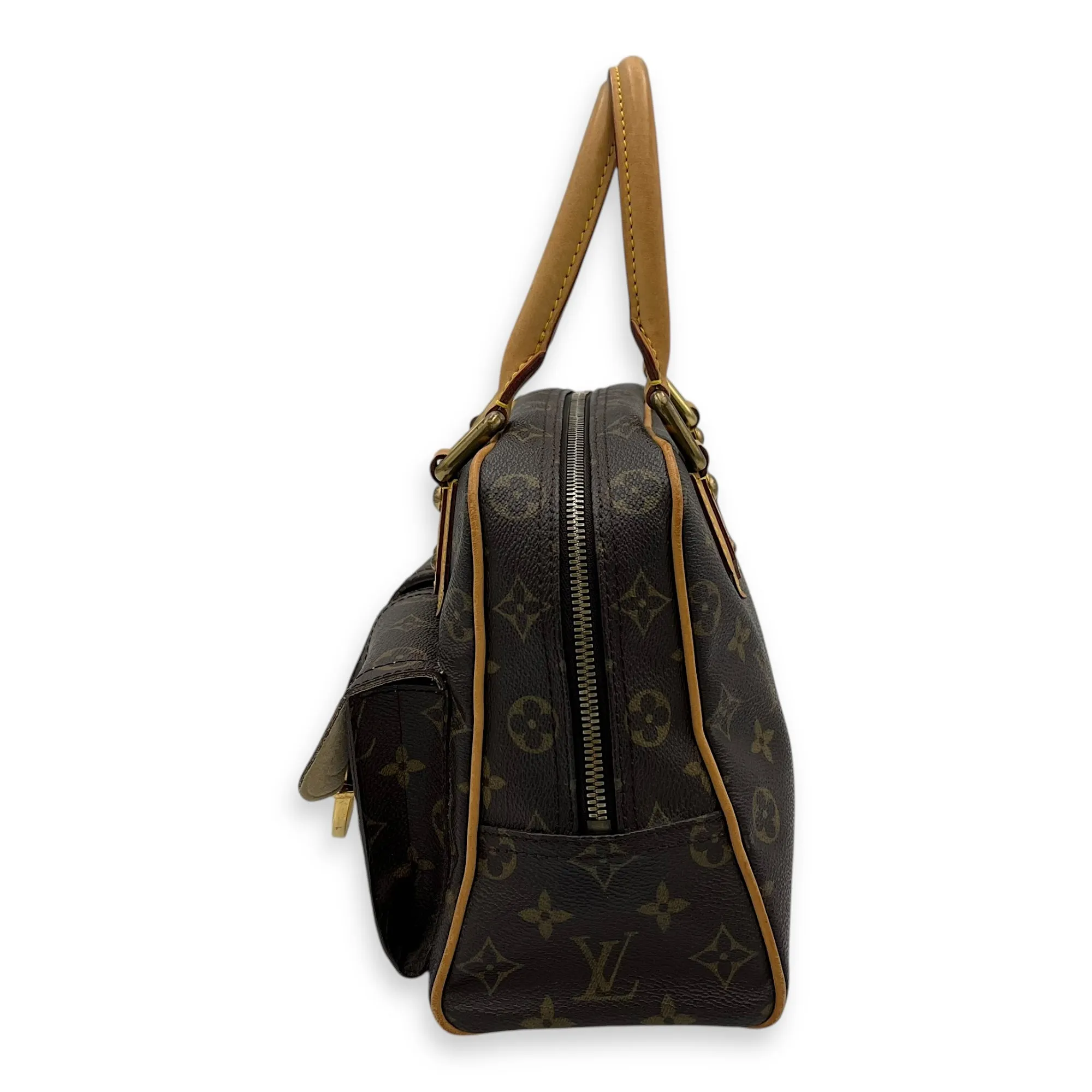 Manhattan PM Top handle bag in Monogram coated canvas, Gold Hardware