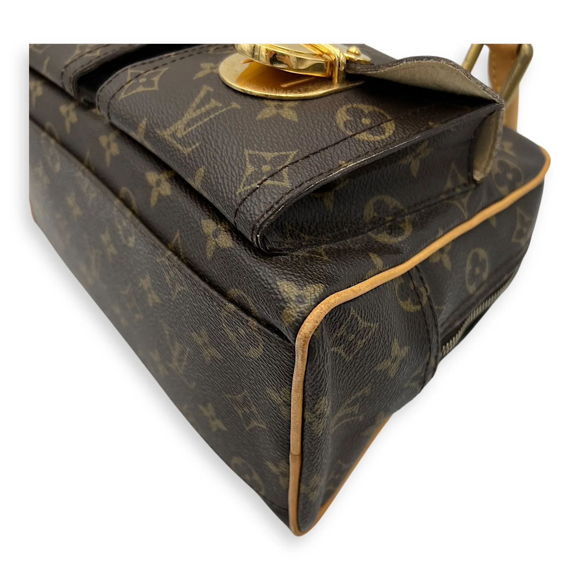 Manhattan PM Top handle bag in Monogram coated canvas, Gold Hardware