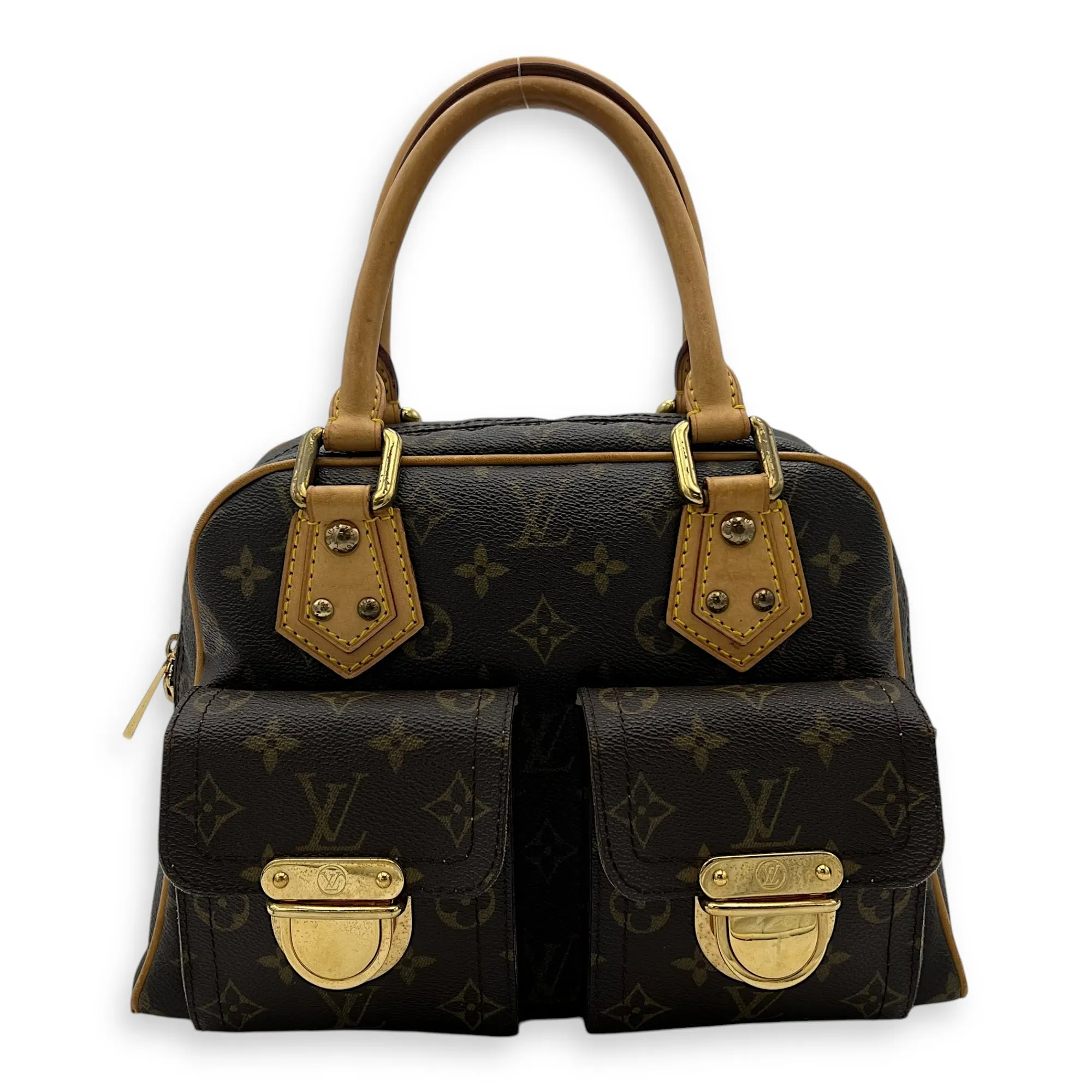 Manhattan PM Top handle bag in Monogram coated canvas, Gold Hardware