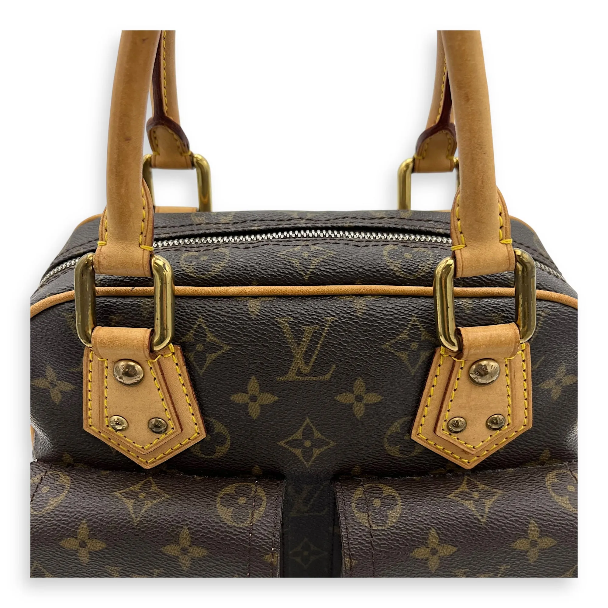 Manhattan PM Top handle bag in Monogram coated canvas, Gold Hardware
