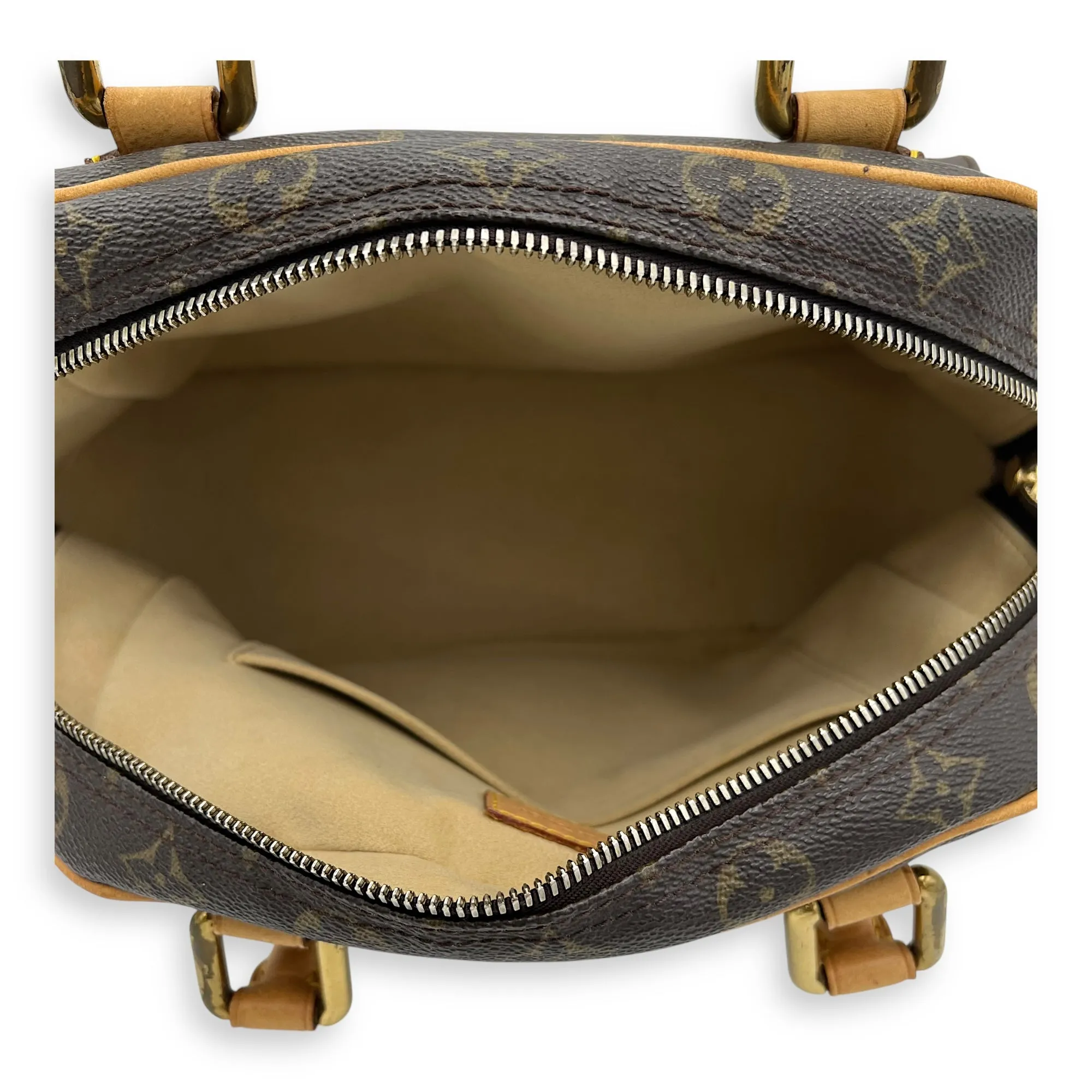 Manhattan PM Top handle bag in Monogram coated canvas, Gold Hardware