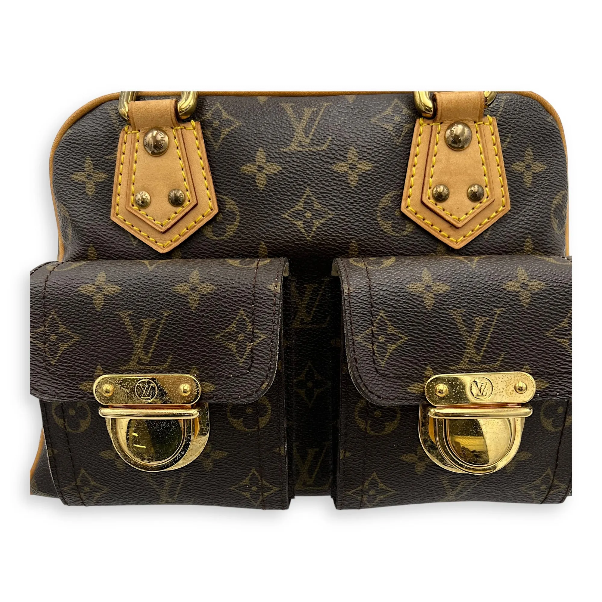 Manhattan PM Top handle bag in Monogram coated canvas, Gold Hardware