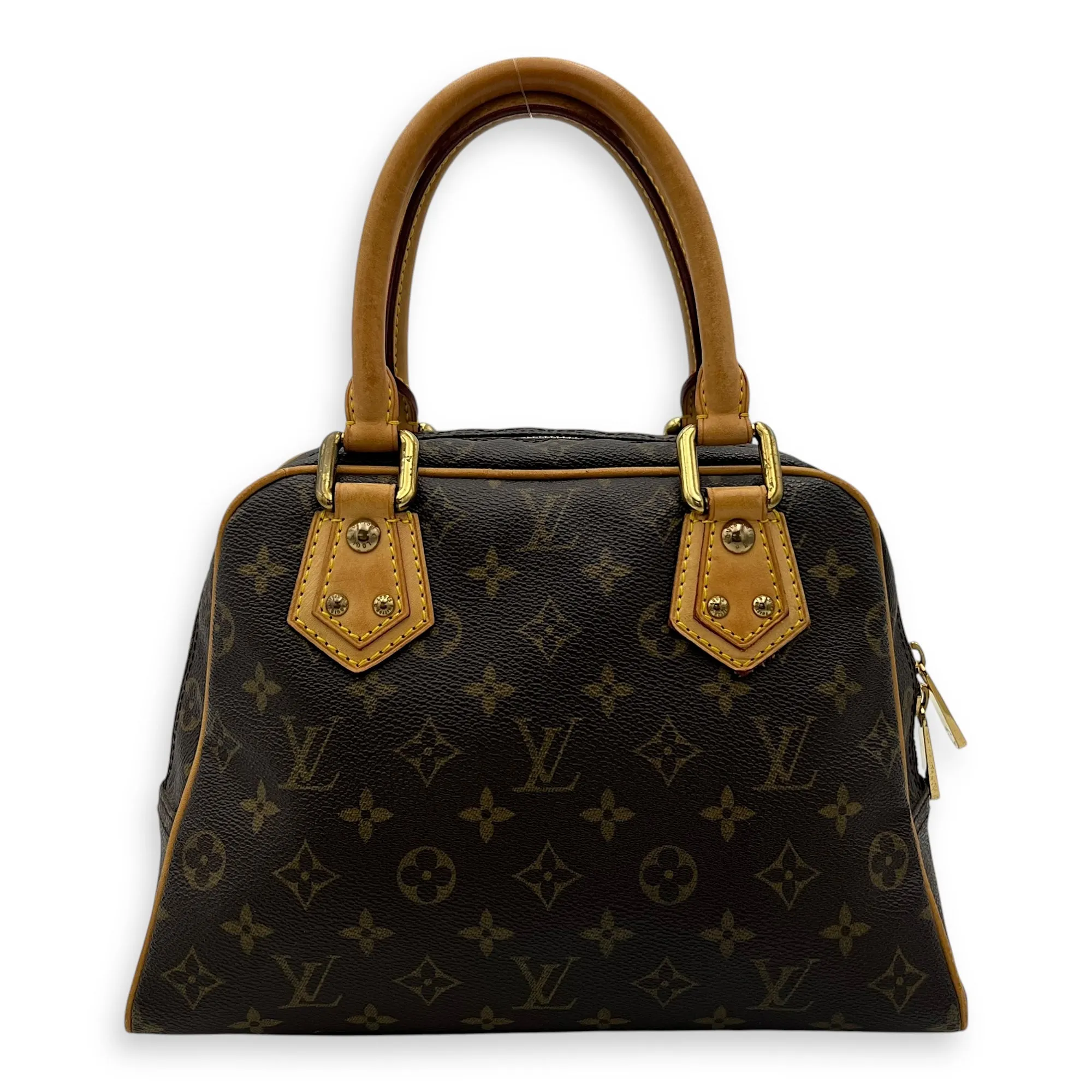 Manhattan PM Top handle bag in Monogram coated canvas, Gold Hardware