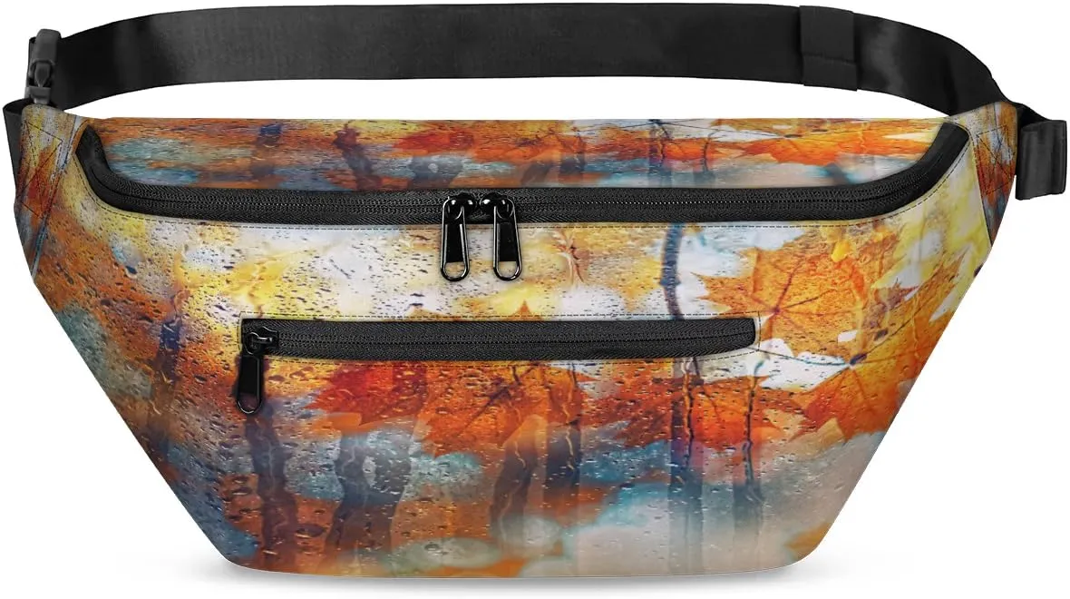 Maple Leaf Crossbody Sling Bag for Women Men Crossbody Backpack with 4 Zipper Pockets Fanny Pack Shoulder Casual Daypack for Travel Running Hiking Cycling