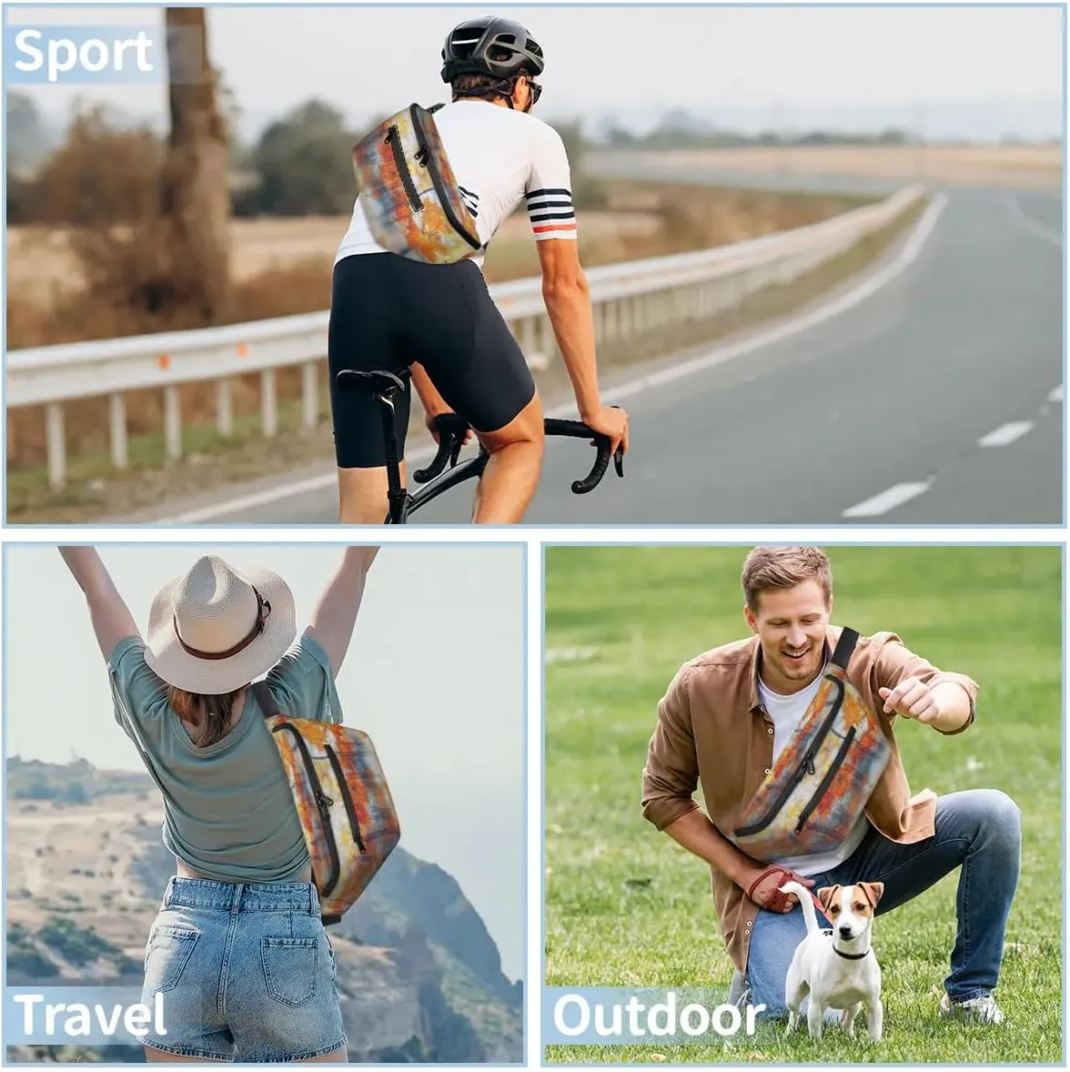 Maple Leaf Crossbody Sling Bag for Women Men Crossbody Backpack with 4 Zipper Pockets Fanny Pack Shoulder Casual Daypack for Travel Running Hiking Cycling