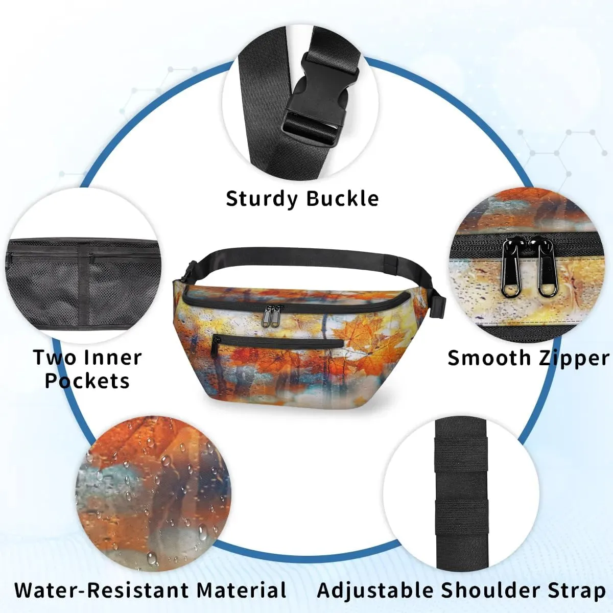 Maple Leaf Crossbody Sling Bag for Women Men Crossbody Backpack with 4 Zipper Pockets Fanny Pack Shoulder Casual Daypack for Travel Running Hiking Cycling