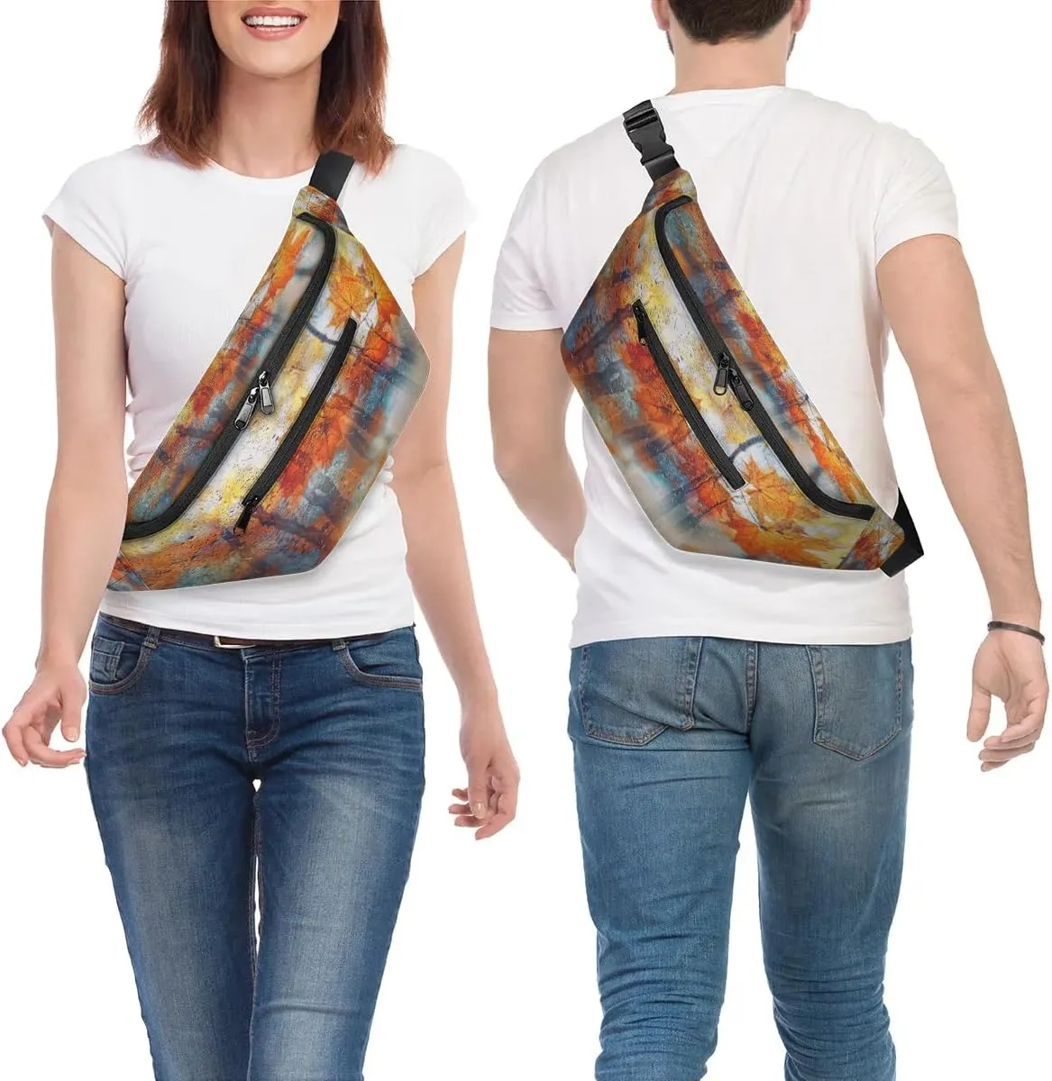Maple Leaf Crossbody Sling Bag for Women Men Crossbody Backpack with 4 Zipper Pockets Fanny Pack Shoulder Casual Daypack for Travel Running Hiking Cycling