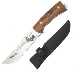 Marbles MR561 / HK8951-105 Checkered Wood Hunting Fixed Blade Knife   Sheath