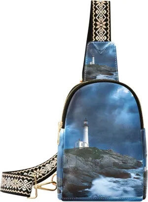 Maritime Lighthouse Crossbody Bag for Men and Women, Adjustable Shoulder Strap Sling Bag, Fanny Pack Sling Backpack Suitable for Outdoor, Running, Travelling