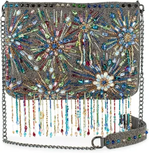 Mary Frances Dazzler Beaded Handbag Fireworks-Inspired Rhinestone Fringe Crossbody Bag, Multicolor