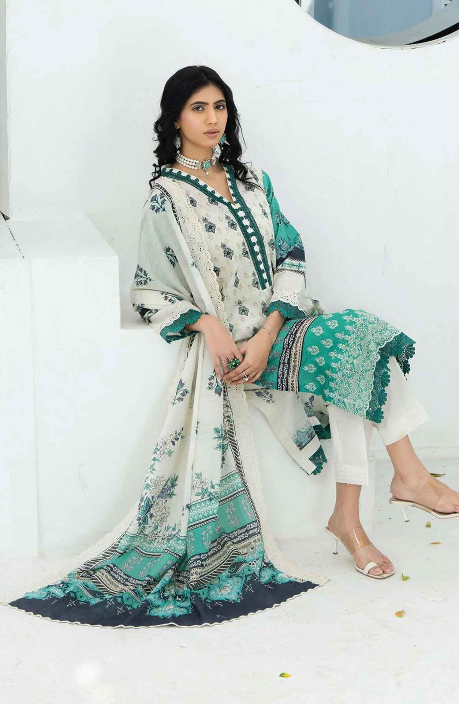 Mashaal Stripe Exclusive Digital Printed Embroidered Lawn Collection D-04