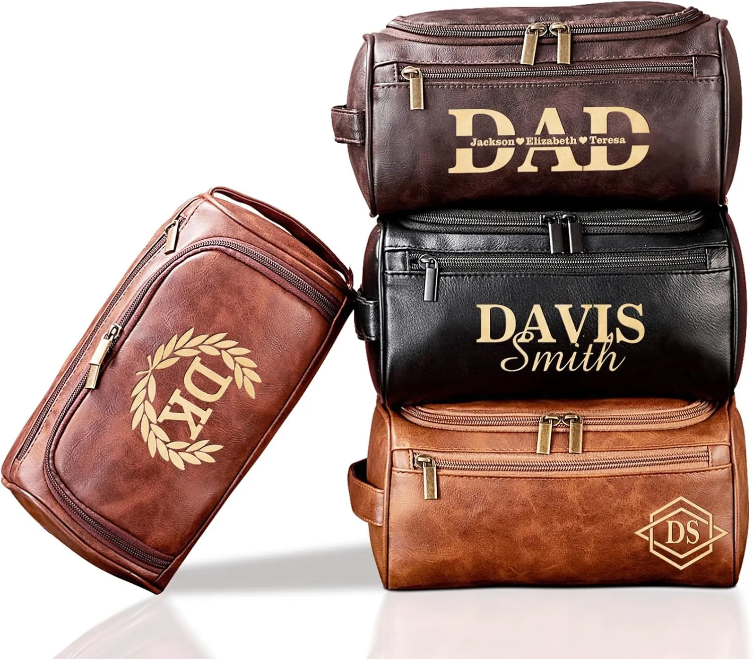 MATONGO Personalized Fathers Day Birthday Gifts for Dad, Leather Toiletry Bag for Men with Engraved Name Initials, Custom Shaving Travel Bag, Dopp Kit for Husband Papa Grandpa, Christmas Wedding Gift