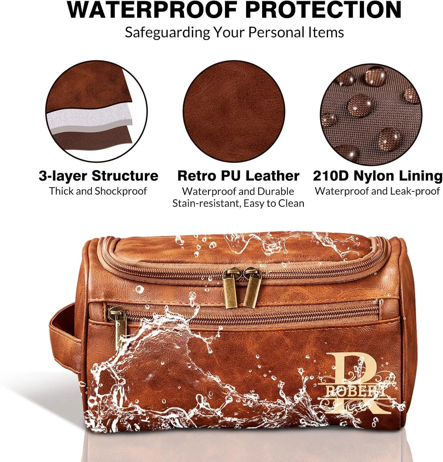 MATONGO Personalized Fathers Day Birthday Gifts for Dad, Leather Toiletry Bag for Men with Engraved Name Initials, Custom Shaving Travel Bag, Dopp Kit for Husband Papa Grandpa, Christmas Wedding Gift