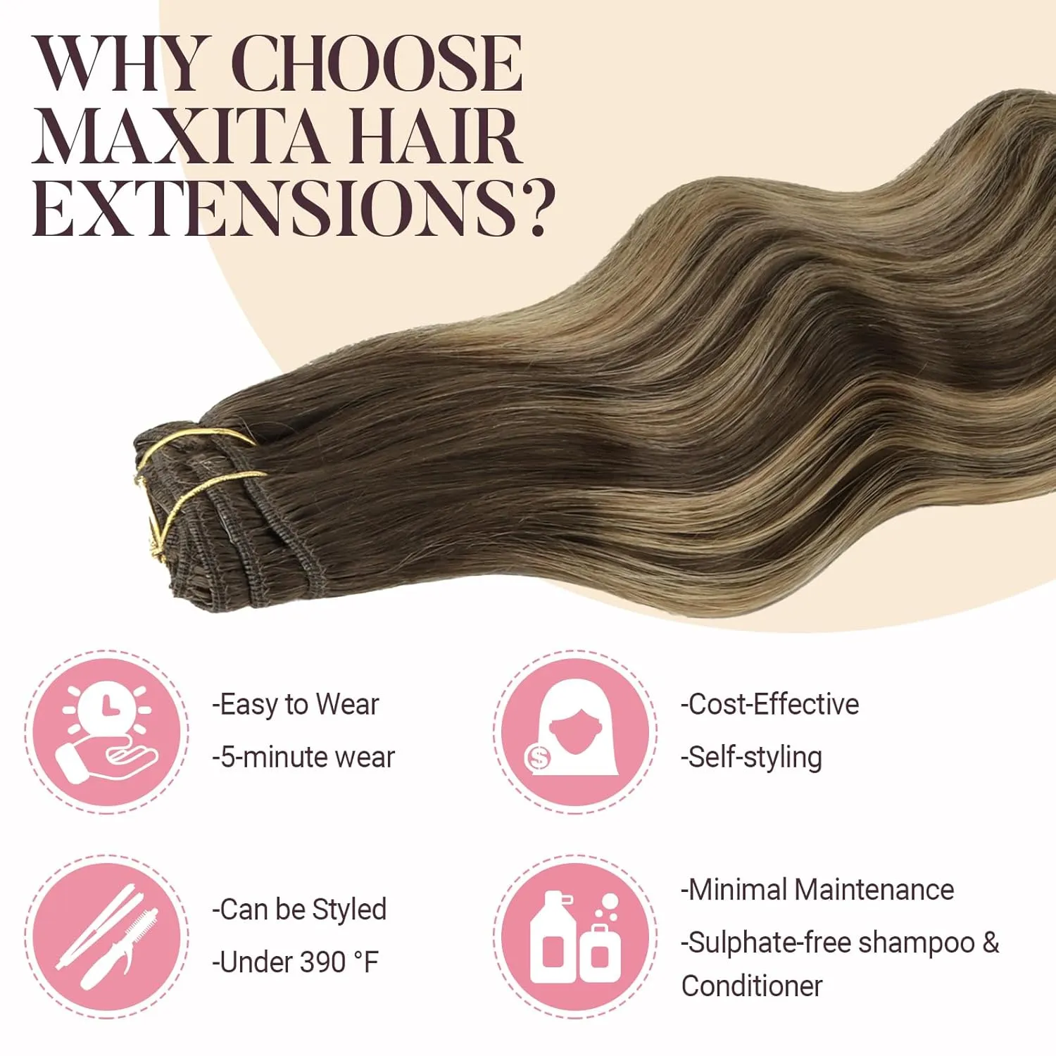 MAXITA Clip in Hair Extensions Real Human Hair, 120g 7pcs 18 Inch, Balayage Chocolate Brown to Caramel Blonde Hair Extensions Clip in Human Hair Straight Natural Hair for Woman