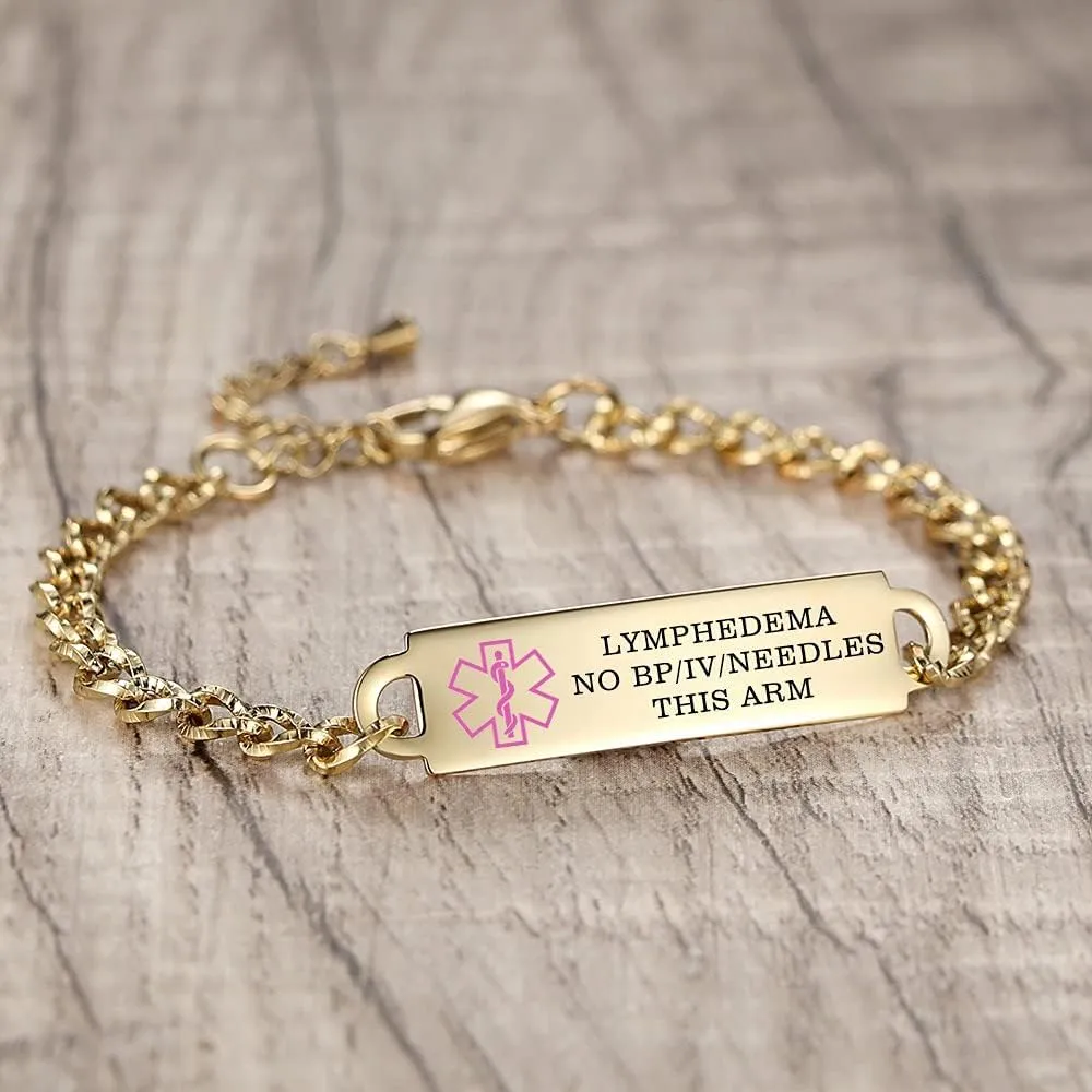 Medical Alert Bracelets for Women Adjustable Personalized Free Engrave Medical ID Bracelets 6.5-8 Inch