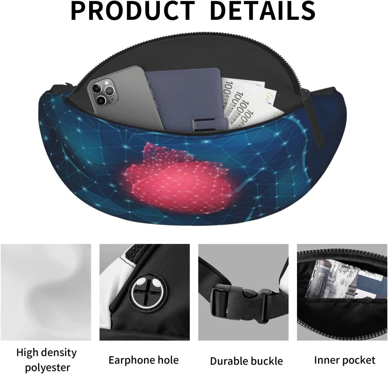 Medicine Science Heart Fanny Pack, Crossbody Waist Packs for Women Men Waist Bags with Adjustable Strap for Travel Running Hiking Sport