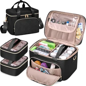 Medicine Storage Bag with 2 Medical Bags, Pill Bottle Organizer Bag Empty First Aid Bag for Travel, Home Healthcare, Black(Empty Bag Only)