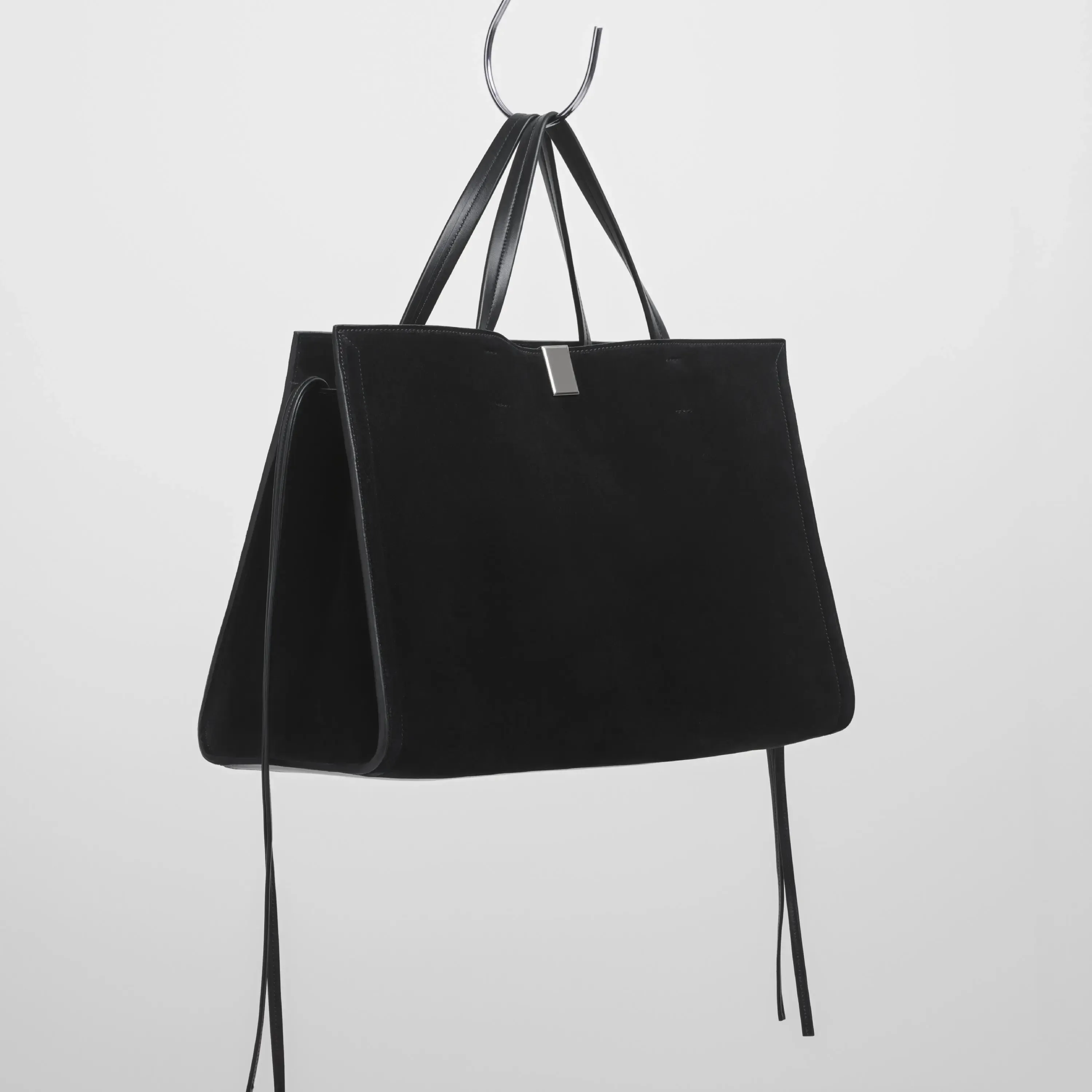 MEDIUM KIT CABAS | black suede with silver