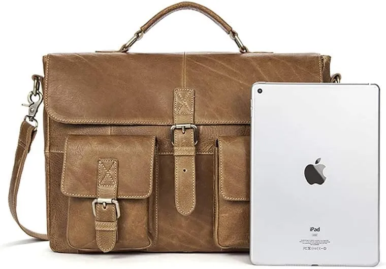 Men Leather Bag Vintage Leather Laptop Briefcase Postman Handbag Unisex New