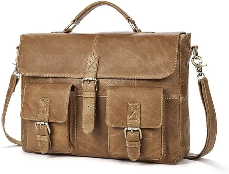 Men Leather Bag Vintage Leather Laptop Briefcase Postman Handbag Unisex New