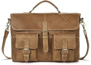 Men Leather Bag Vintage Leather Laptop Briefcase Postman Handbag Unisex New
