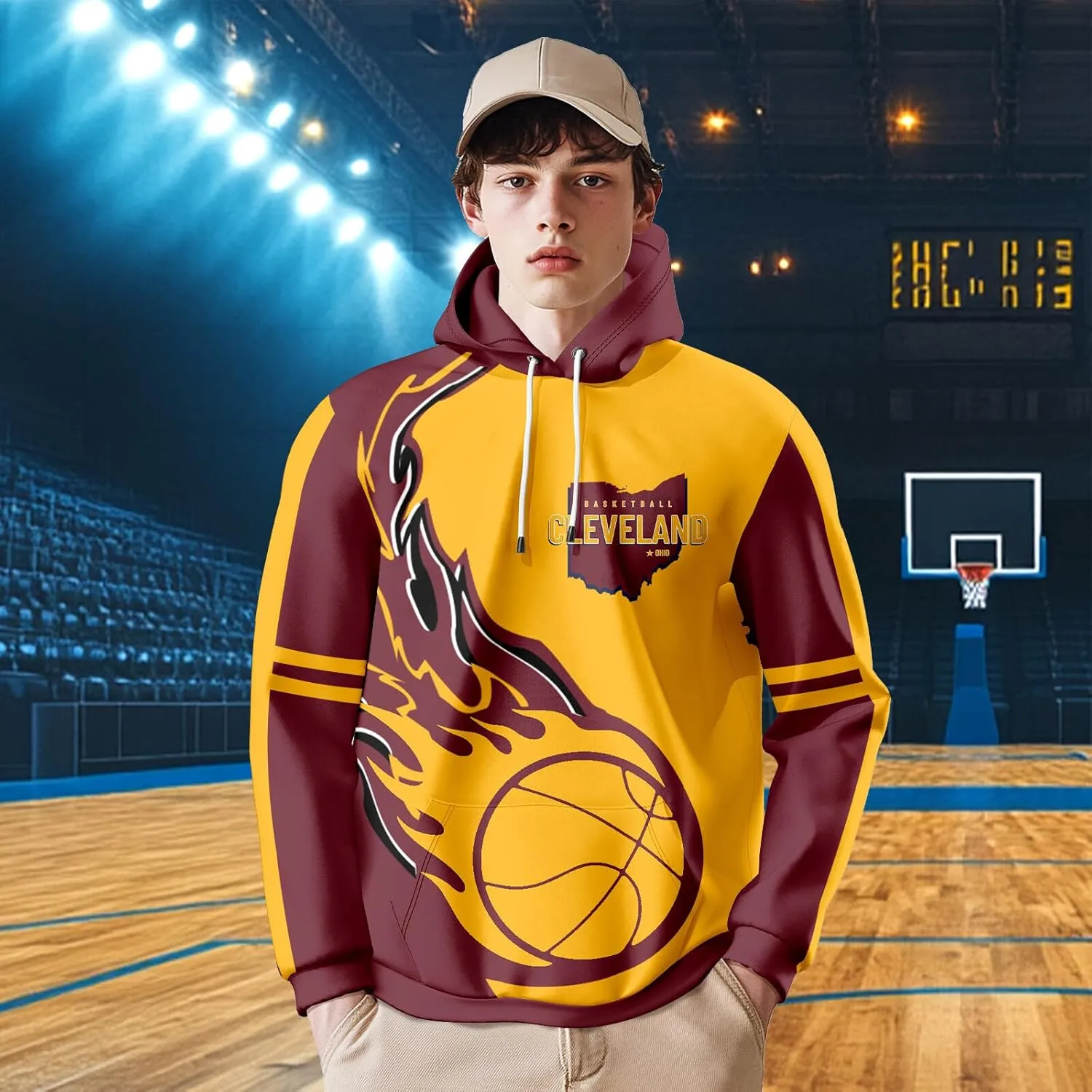Men's 3D Printed Basketball Hoodies Soft Lightweight Pullover Hooded Sweatshirt Basketball Fans Apparel Team Color Gift