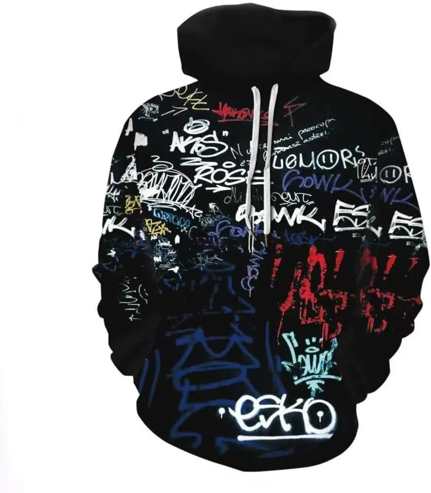 Men's 3d Printed Novelty Hoodie Hip Hop Hoodies Street Graffiti Sweatshirt Casual Pockets Pullover