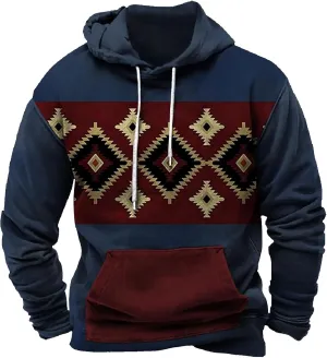 Mens Sweatshirt Hoodie Design Ethnic Print Graphic Tee Shirts Loose Drawstring Western Aztec Ethnic Hood Pullover