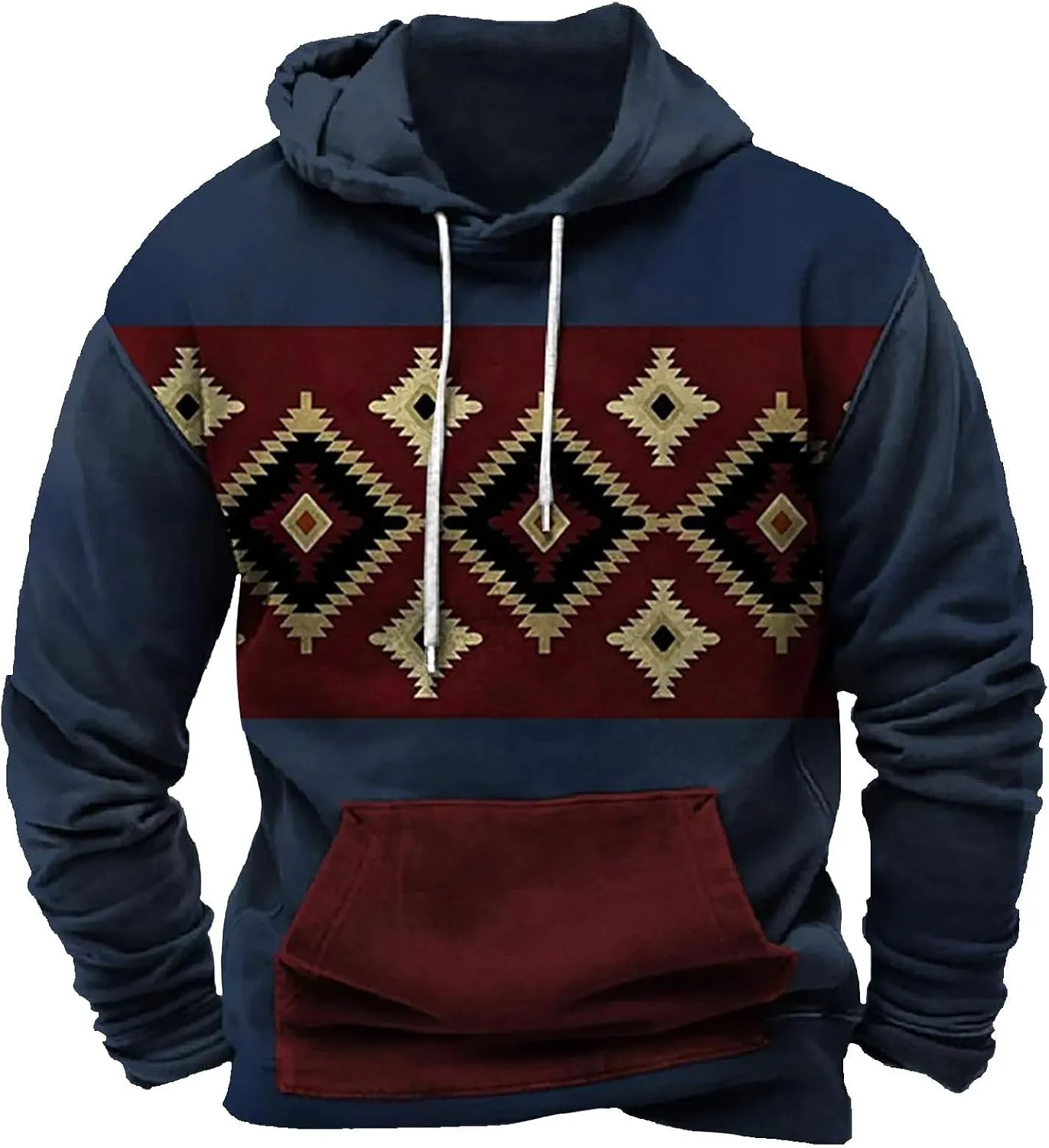Mens Sweatshirt Hoodie Design Ethnic Print Graphic Tee Shirts Loose Drawstring Western Aztec Ethnic Hood Pullover