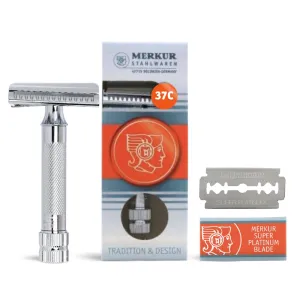 MERKUR 37C Double Edge Safety Razor | Slant Bar Design - Standard Handle | Made in Germany | Plastic-Free | Two Piece Design