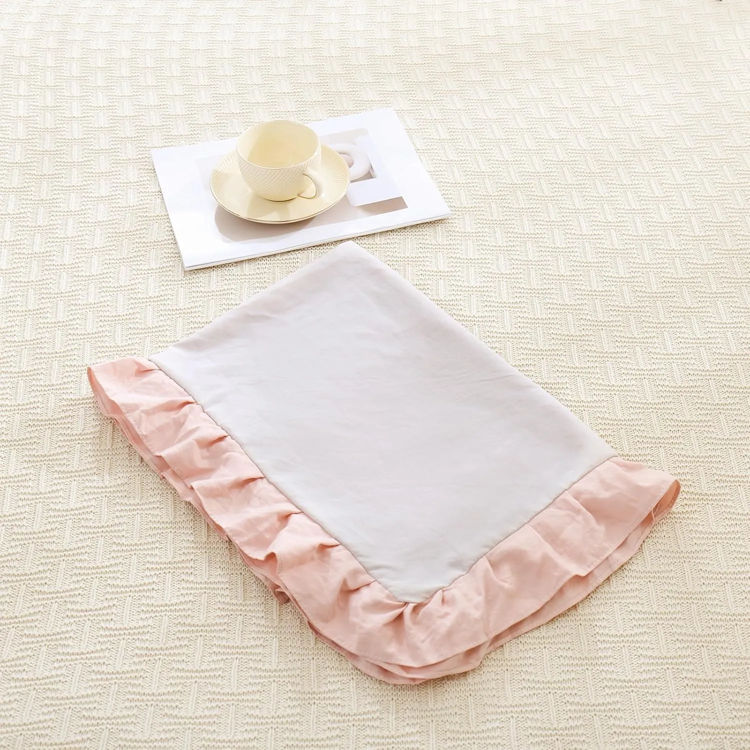 Merryword Beige & Pink Reversible Body Pillow - 20x54inches, Ruffled Long Pillowcase (1 Body)