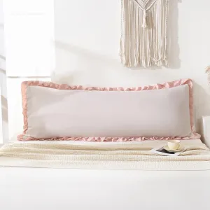 Merryword Beige & Pink Reversible Body Pillow - 20x54inches, Ruffled Long Pillowcase (1 Body)