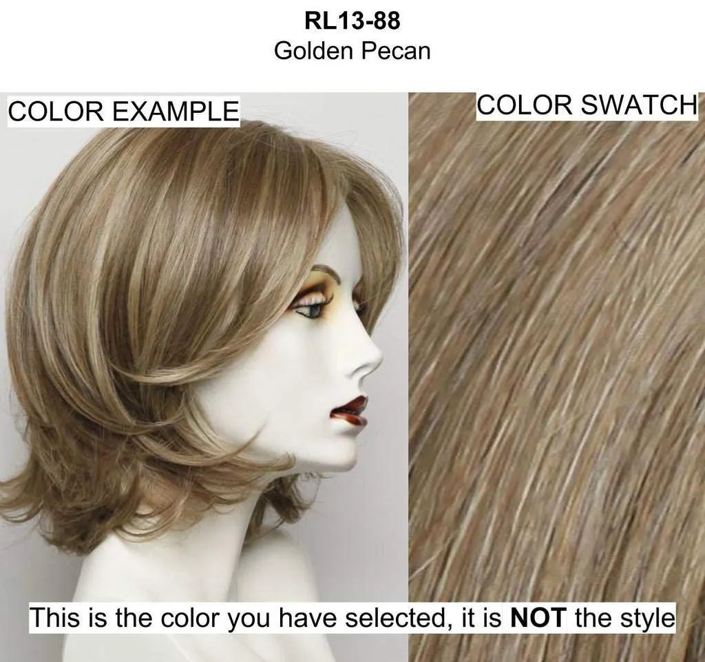 Mesmerized Wig Color RL13/88 GOLDEN PECAN - 15.5" Sheer Indulgence Long Classic Heat Friendly Synthetic Lace Front Monofilament Top Bundle MaxWigs Hairloss Booklet