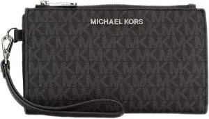 Michael Michael Kors Jet Set Travel Leather Double Zip Wristlet (Black PVC)