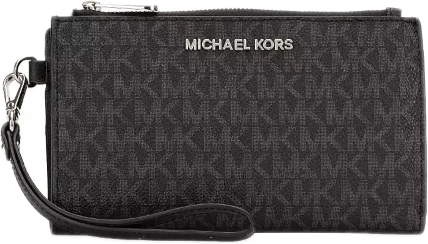 Michael Michael Kors Jet Set Travel Leather Double Zip Wristlet (Black PVC)