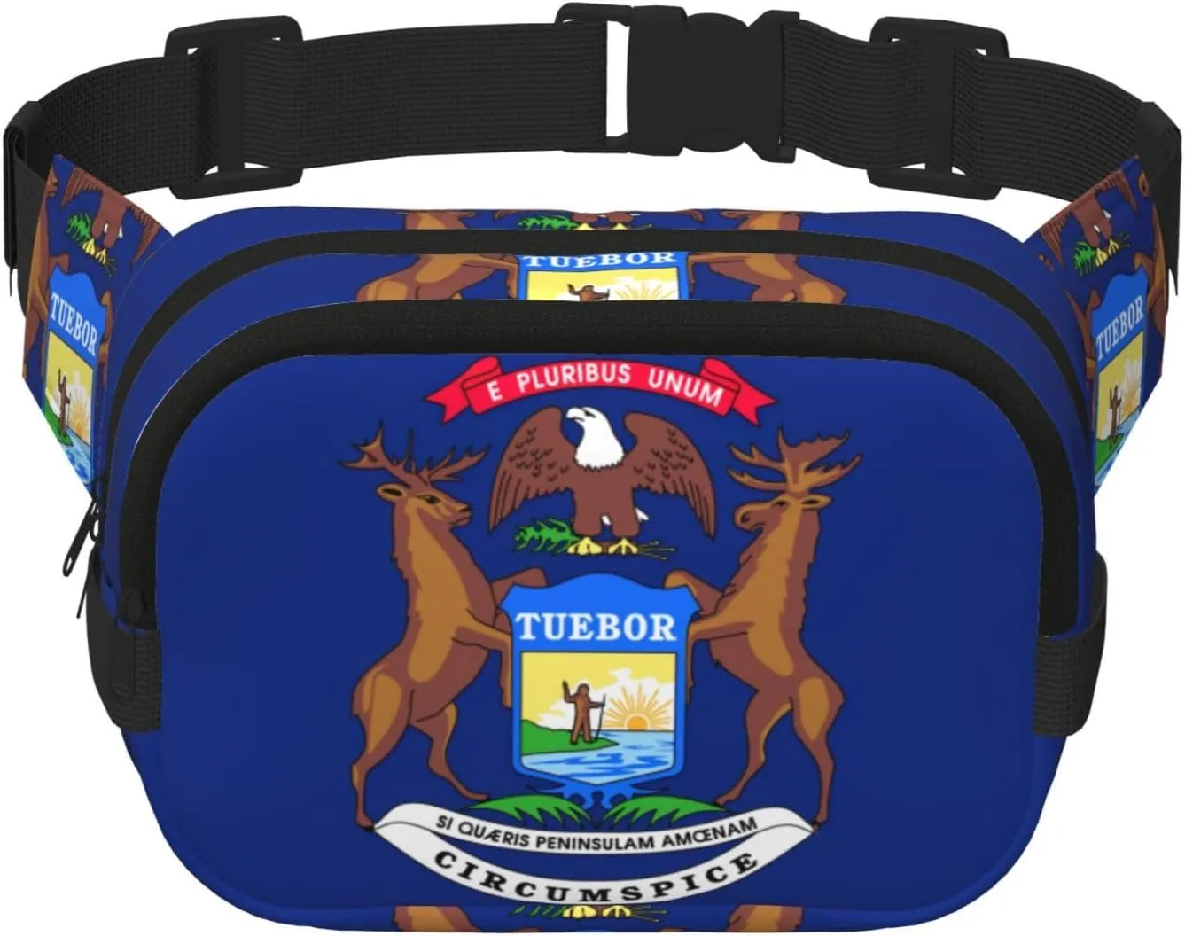 Michigan State Flag Print Square Double Layer functionality Waist Bag Unisex Crossbody Pack Travel Workout