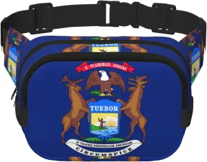 Michigan State Flag Print Square Double Layer functionality Waist Bag Unisex Crossbody Pack Travel Workout